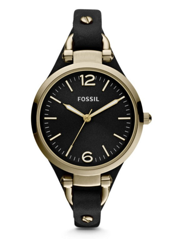 Fossil Georgia Black Dial Black Leather Strap Watch for Women - ES3148 Watches Fossil   