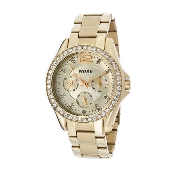 Fossil Riley Gold Dial Gold Steel Strap Watch for Women - ES3203 Watches Fossil   