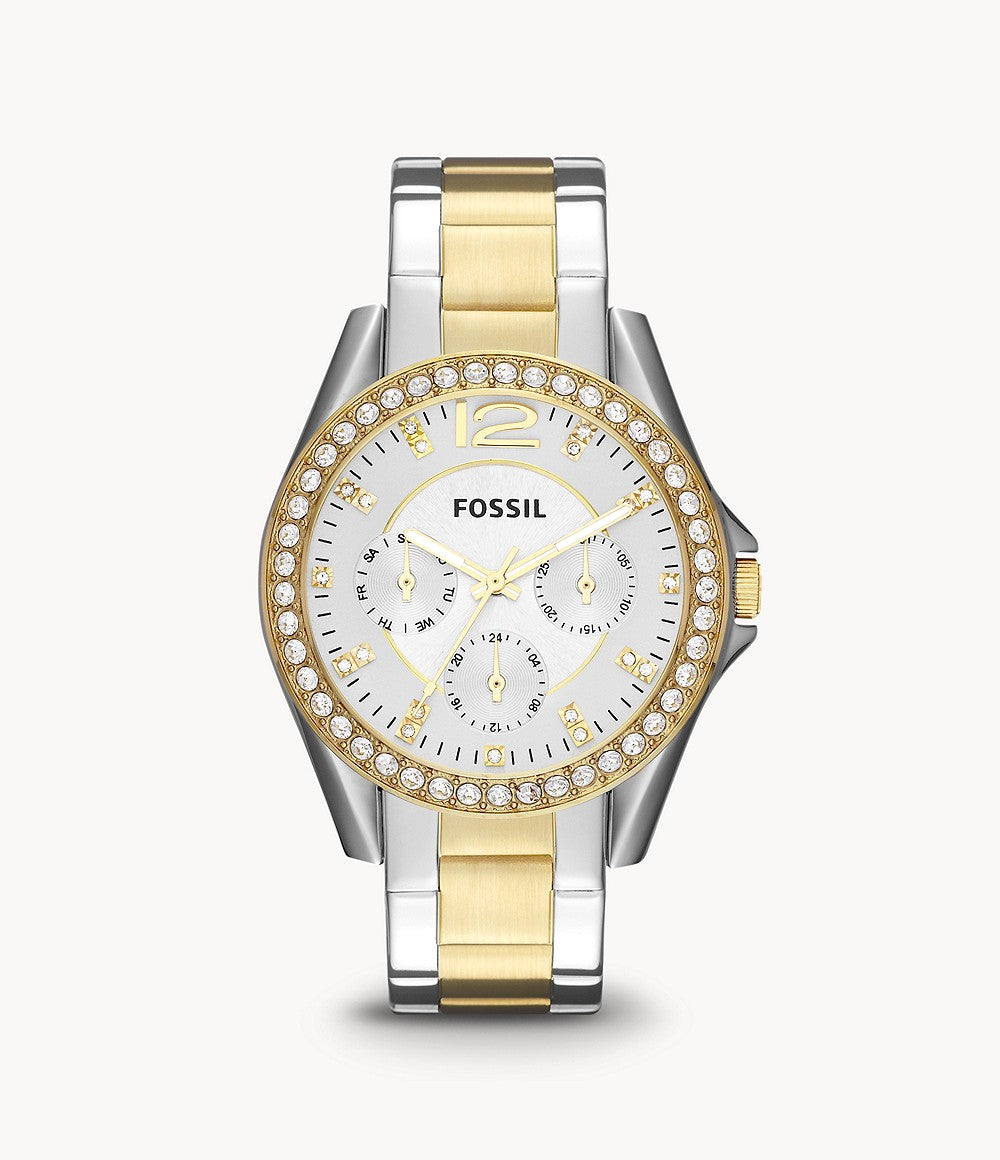 Fossil Riley White Dial Two Tone Steel Strap Watch for Women - ES3204 Watches Fossil   