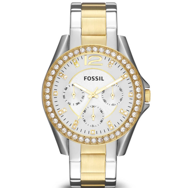 Fossil Riley White Dial Two Tone Steel Strap Watch for Women - ES3204 Watches Fossil   