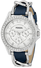 Fossil Riley White Dial Blue Leather Strap Watch for Women - ES3464 Watches Fossil   