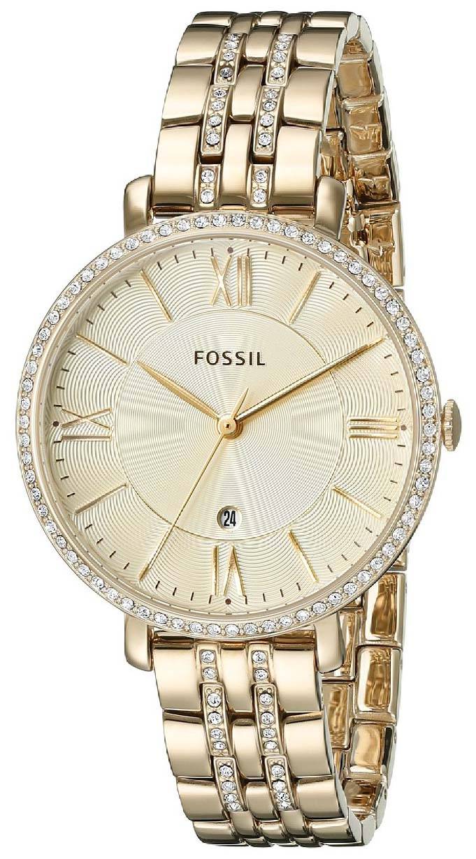 Fossil Jacqueline Gold Dial Gold Steel Strap Watch for Women - ES3547 Watches Fossil   