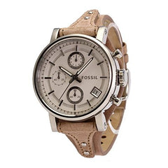 Fossil Boyfriend Chronograph White Dial Brown Leather Strap Watch for Women - ES3625 Watches Fossil   