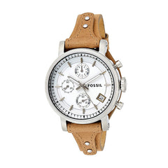 Fossil Boyfriend Chronograph White Dial Brown Leather Strap Watch for Women - ES3625 Watches Fossil   