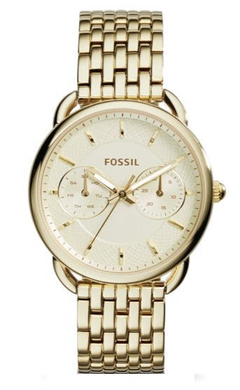 Fossil Tailor Gold Dial Gold Stainless Steel Strap Watch for Women - ES3714 Watches Fossil   