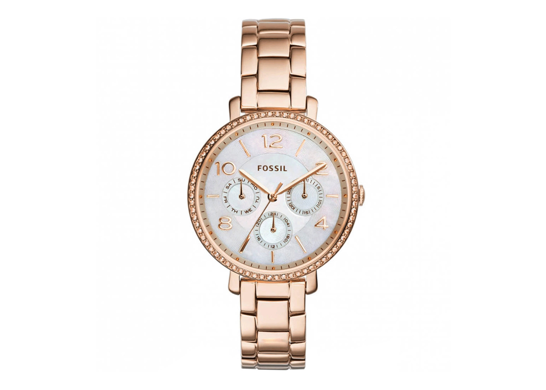 Fossil Jacqueline Multi Function Mother of Pearl Dial Rose Gold Steel Strap Watch for Women - ES3757 Watches Fossil   