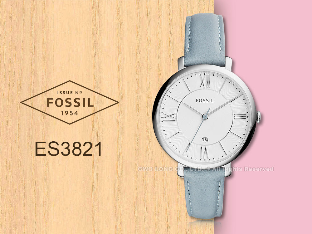 Fossil Jacqueline White Dial Light Blue Leather Strap Watch for Women - ES3821 Watches Fossil   