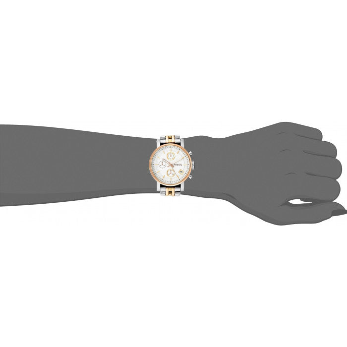 Fossil Boyfriend Chronograph White Dial Two Tone Steel Strap Watch for Women - ES3840 Watches Fossil   