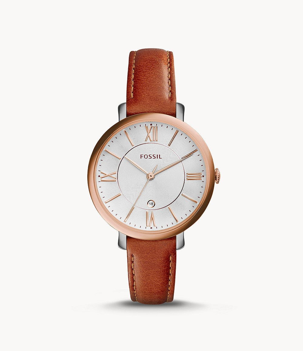 Fossil Jacqueline White Dial Brown Leather Strap Watch for Women - ES3842 Watches Fossil   