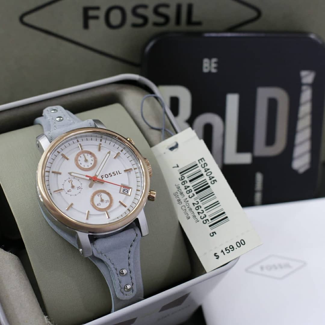 Fossil Original Boyfriend White Dial Light Blue Leather Strap Watch for Women - ES4045 Watches Fossil   