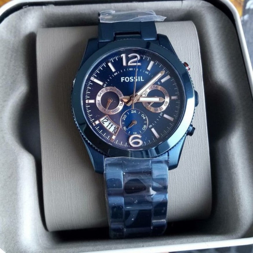 Fossil Perfect Boyfriend Multifunction Blue Dial Blue Steel Strap Watch for Women - ES4093 Watches Fossil   