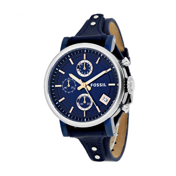 Fossil Boyfriend Sport Chronograph Blue Dial Blue Leather Strap Watch for Women - ES4113 Watches Fossil   