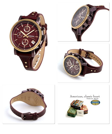 Fossil Original Boyfriend Sport Chronograph Maroon Dial Maroon Leather Strap Watch for Women - ES4114 Watches Fossil   