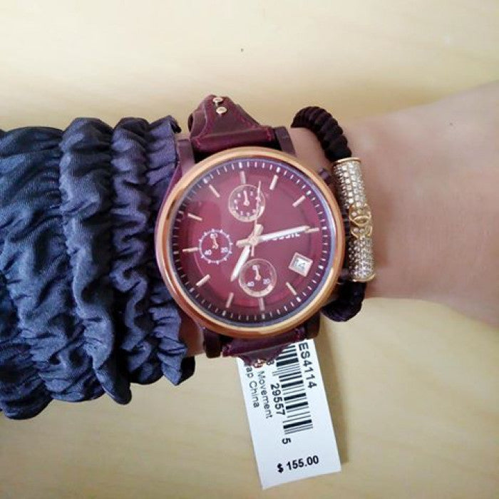 Fossil Original Boyfriend Sport Chronograph Maroon Dial Maroon Leather Strap Watch for Women - ES4114 Watches Fossil   