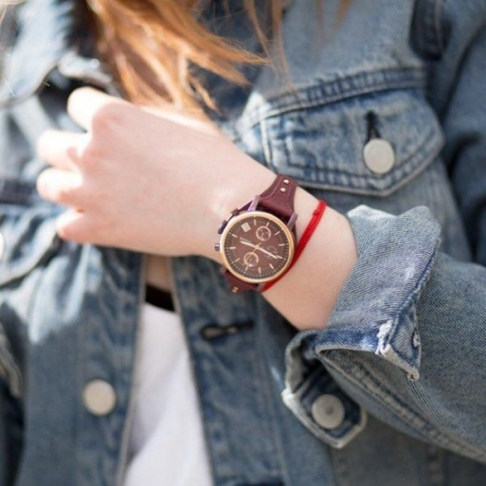 Fossil Original Boyfriend Sport Chronograph Maroon Dial Maroon Leather Strap Watch for Women - ES4114 Watches Fossil   