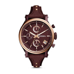 Fossil Original Boyfriend Sport Chronograph Maroon Dial Maroon Leather Strap Watch for Women - ES4114 Watches Fossil   