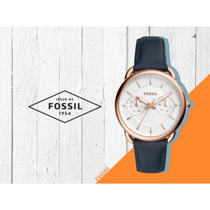 Fossil Tailor White Dial Blue Leather Strap Watch for Women - ES4260 Watches Fossil   