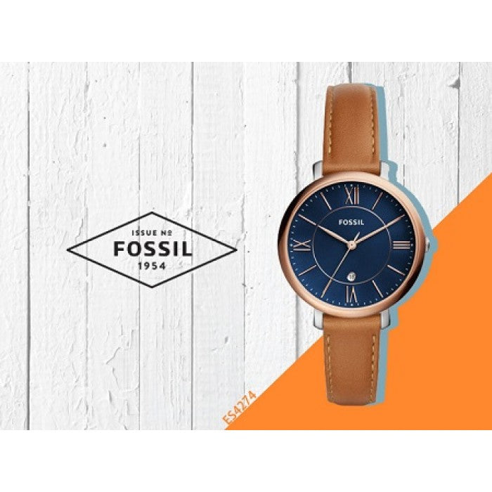 Fossil Jacqueline Three Hand Date Luggage Blue Dial Brown Leather Strap Watch for Women - ES4274 Watches Fossil   