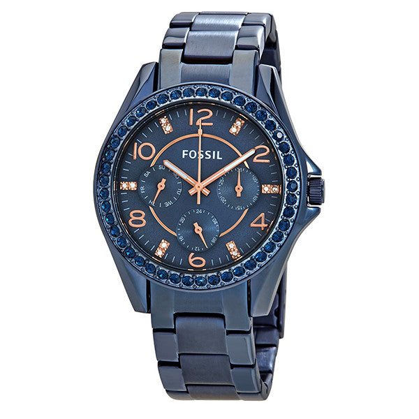 Fossil Riley Quartz Blue Dial Blue Steel Strap Watch for Women - ES4294 Watches Fossil   