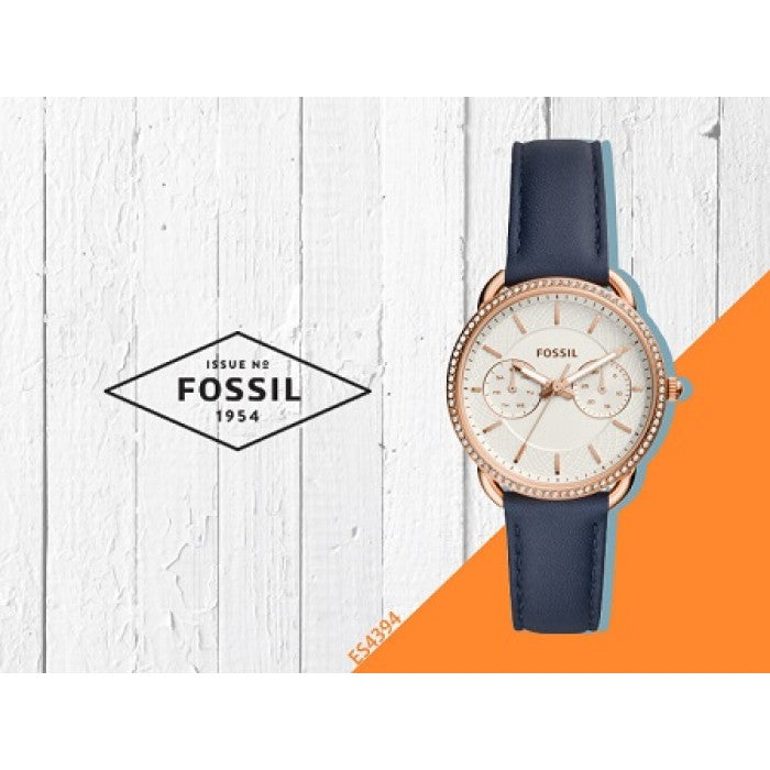 Fossil Tailor White Dial Blue Leather Strap Watch for Women - ES4394 Watches Fossil   