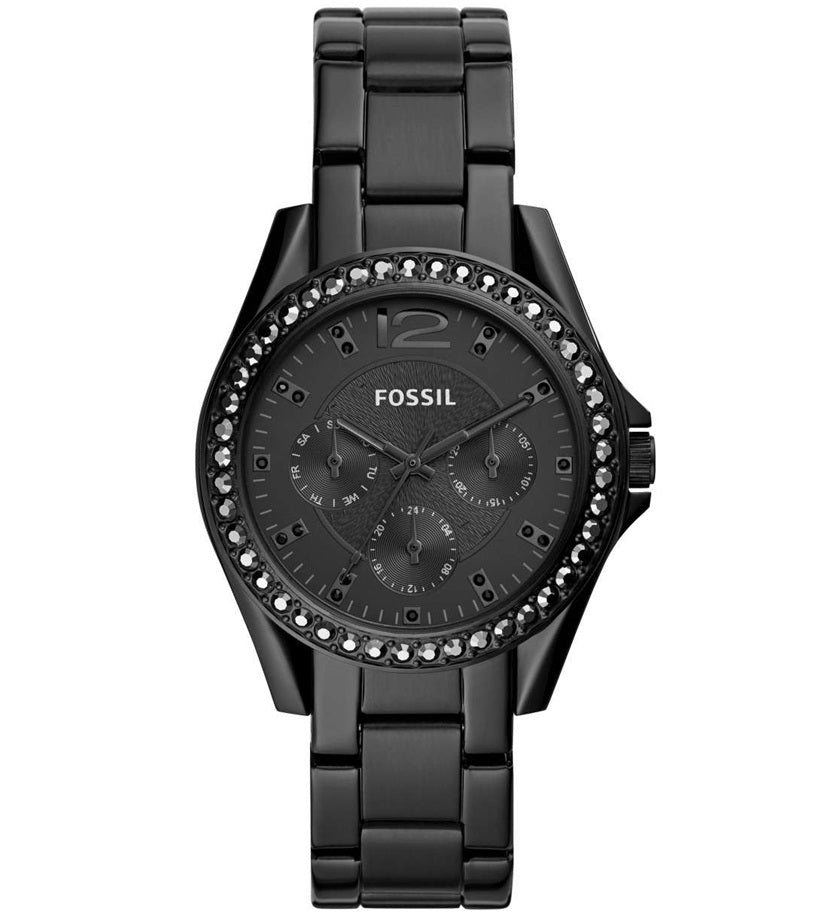 Fossil Riley Multifunction Black Dial Black Steel Strap Watch for Women - ES4519 Watches Fossil   