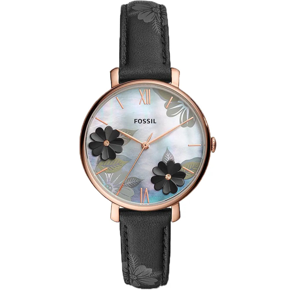 Fossil Jacqueline Mother of Pearl Dial Black Leather Strap Watch for Women - ES4535 Watches Fossil   