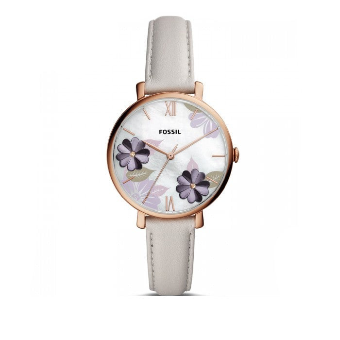 Fossil Jacqueline Mother of Pearl Dial White Leather Strap Watch for Women - ES4672 Watches Fossil   