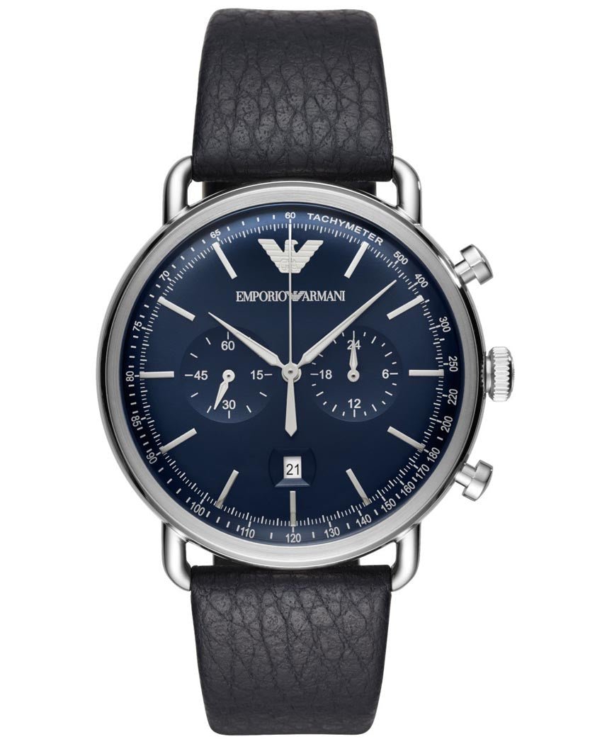 Emporio Armani Aviator Blue Dial Blue Leather Strap Watch For Men - AR11105 Watches Emporio Armani   