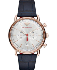 Emporio Armani Aviator Silver Dial Blue Leather Strap Watch For Men - AR11123 Watches Emporio Armani   