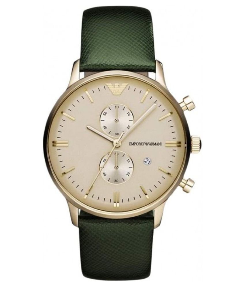 Emporio Armani Chronograph Champagne Dial Green Leather Strap Watch For Men - AR1722 Watches Emporio Armani   