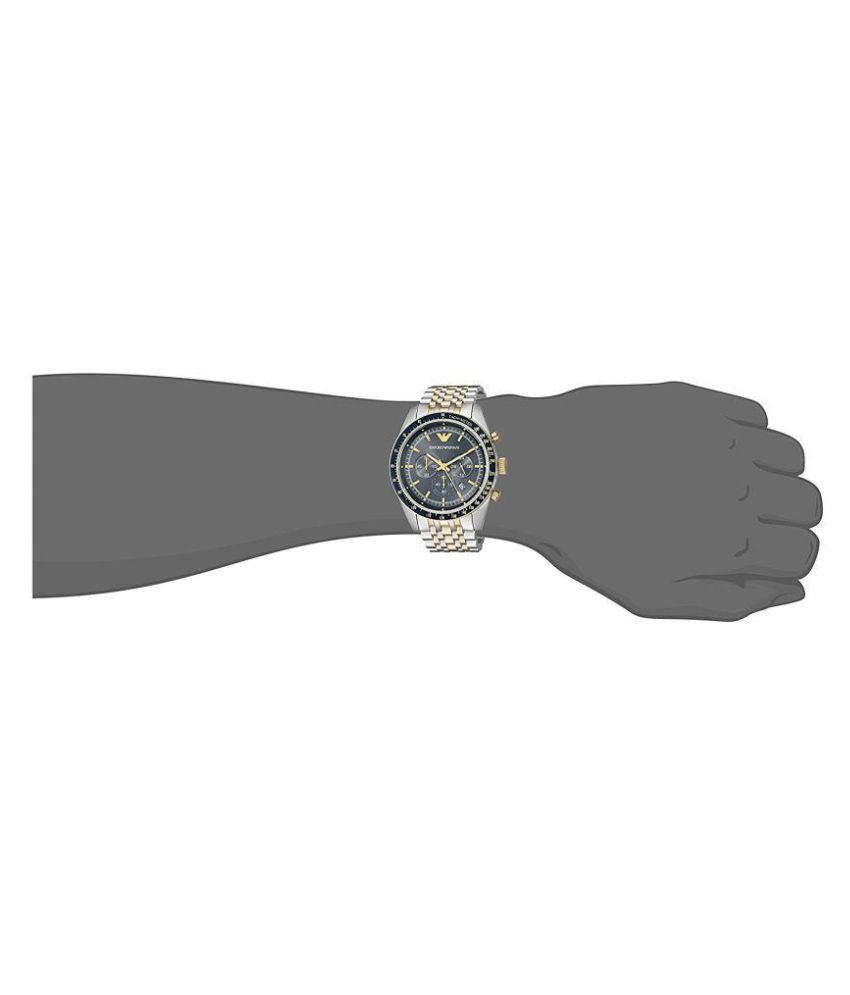 Emporio Armani Tazio Chronograph Blue Dial Gold & Silver Stainless Steel Strap Watch For Men - AR8030 Watches Emporio Armani   