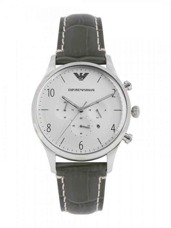 Emporio Armani Classic Chronograph Silver Dial Grey Leather Strap Watch For Men - AR1861 Watches Emporio Armani   