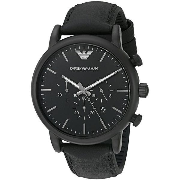 Emporio Armani Luigi Chronohraph Black Dial Black Leather Strap Watch For Men - AR1970 Watches Emporio Armani   