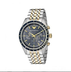 Emporio Armani Tazio Chronograph Blue Dial Gold & Silver Stainless Steel Strap Watch For Men - AR8030 Watches Emporio Armani   