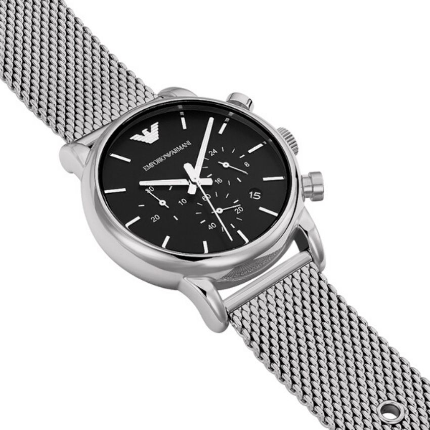 Emporio Armani Luigi Chronograph Black Dial Silver Mesh Bracelet Watch For Men - AR1811 Watches Emporio Armani   