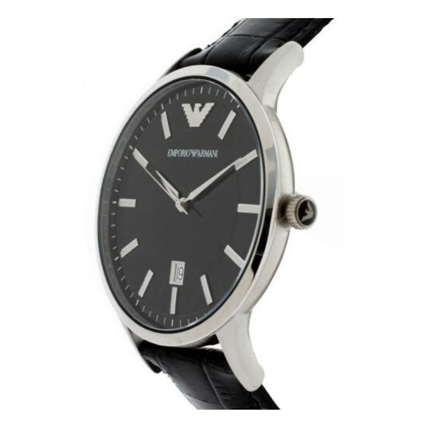 Emporio Armani Renato Black Dial Leather Strap Watch For Men - AR2411 Watches Emporio Armani   