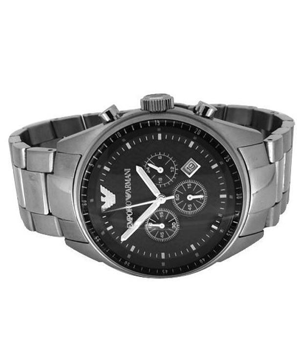 Emporio Armani Sportivo Chronograph Black Dial Silver Stainless Steel Watch For Men - AR0585 Watches Emporio Armani   