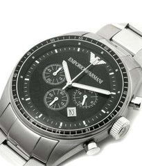 Emporio Armani Sportivo Chronograph Black Dial Silver Stainless Steel Watch For Men - AR0585 Watches Emporio Armani   