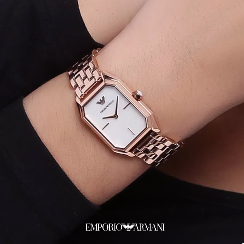 Emporio Armani Giola White Mother of Pearl Dial Rose Gold Stainless Steel Strap Watch For Women - AR11147 Watches Emporio Armani   