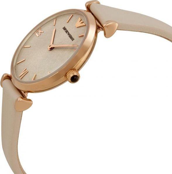 Emporio Armani Gianni T Bar Light Brown Dial White Leather Strap Watch For Women - AR1769 Watches Emporio Armani   