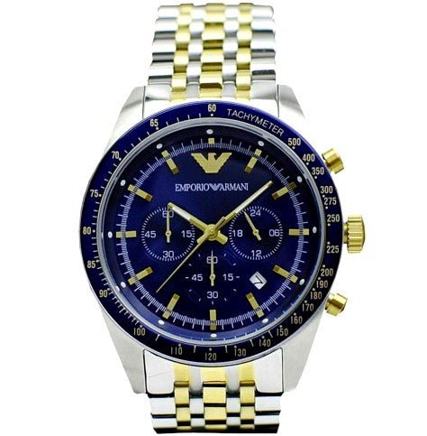 Emporio Armani Tazio Chronograph Blue Dial Two Tone Stainless Steel Watch For Men - AR6088 Watches Emporio Armani   