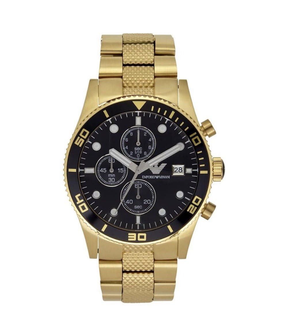 Emporio Armani Chronograph Black Dial Gold Stainless Steel Strap Watch For Men - AR5857 Watches Emporio Armani   