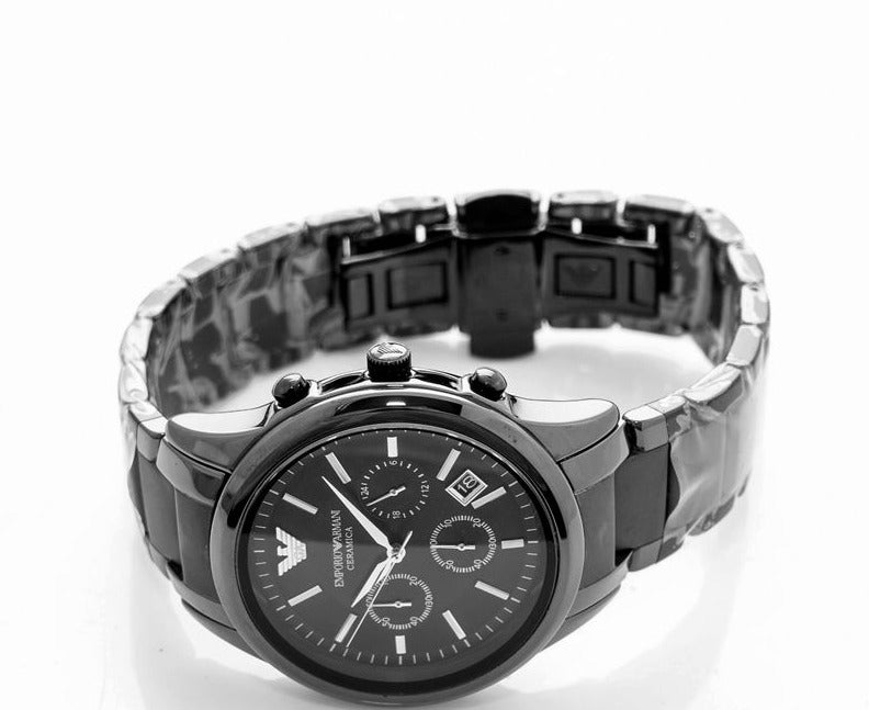 Emporio Armani Ceramica Chronograph  Black Dial Black Strap Watch For Men - AR1452 Watches Emporio Armani   