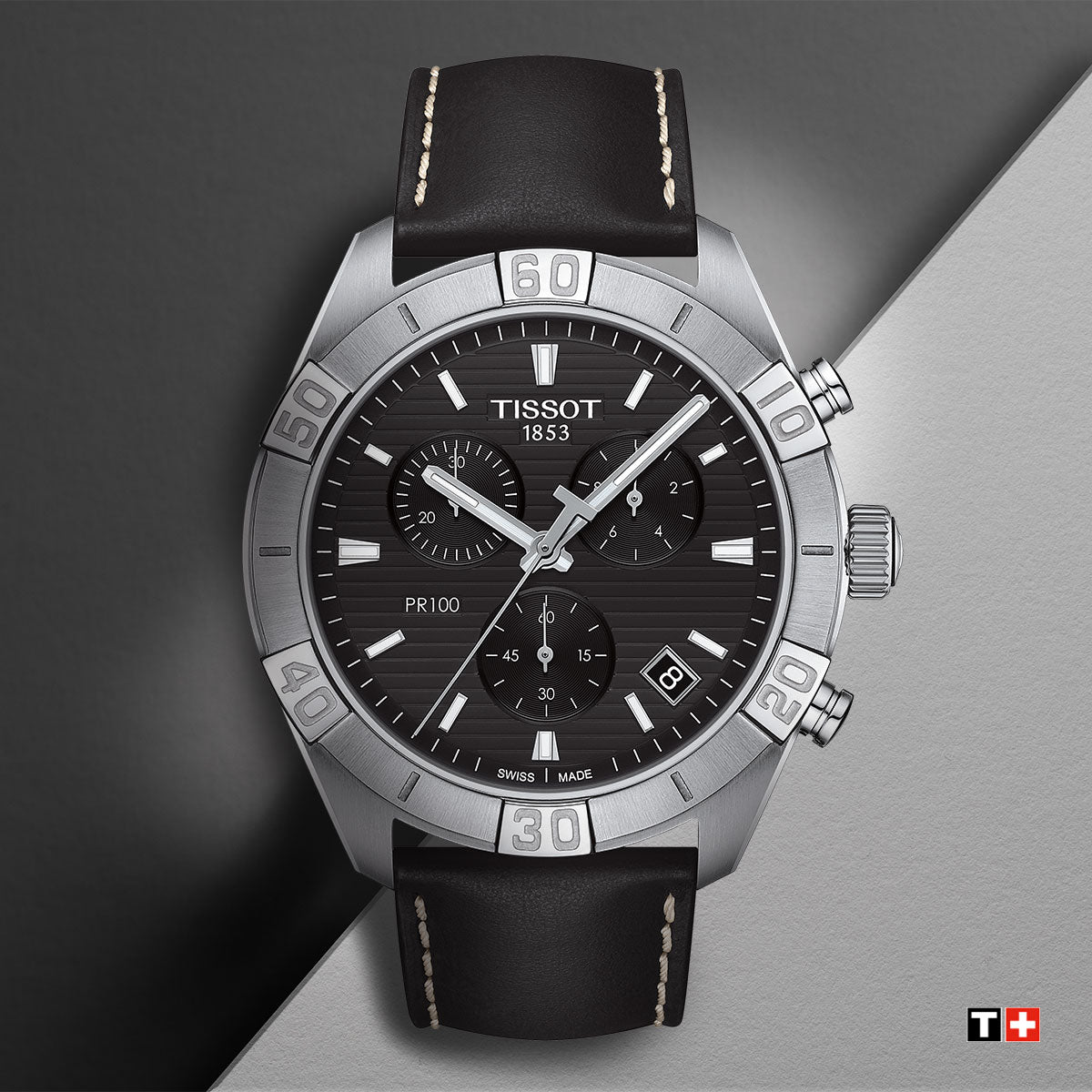 Tissot PR 100 Sport Quartz Chronograph Black Dial Black Leather Strap Watch For Men - T101.617.16.051.00 Watches Tissot   