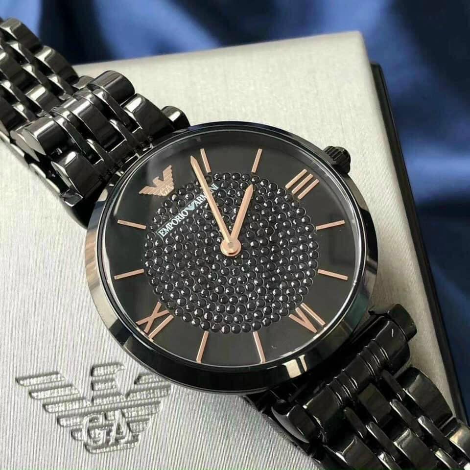 Emporio Armani Gianni T Bar All Black Diamond Dial Watch For Women - AR11245 Watches Emporio Armani   