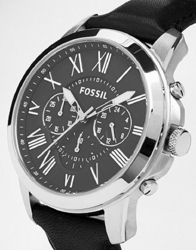 Fossil Grant Chronograph Black Dial Black Leather Strap Watch for Men - FS4812 Watches Fossil   