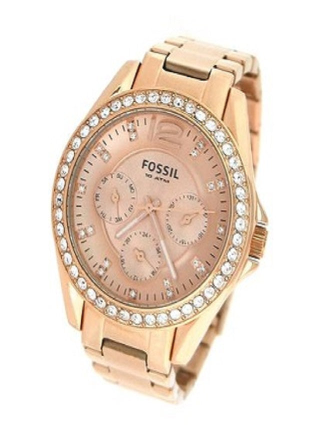 Fossil Riley Multifunction Rose Gold Dial Rose Gold Steel Strap Watch for Women - ES2811 Watches Fossil   