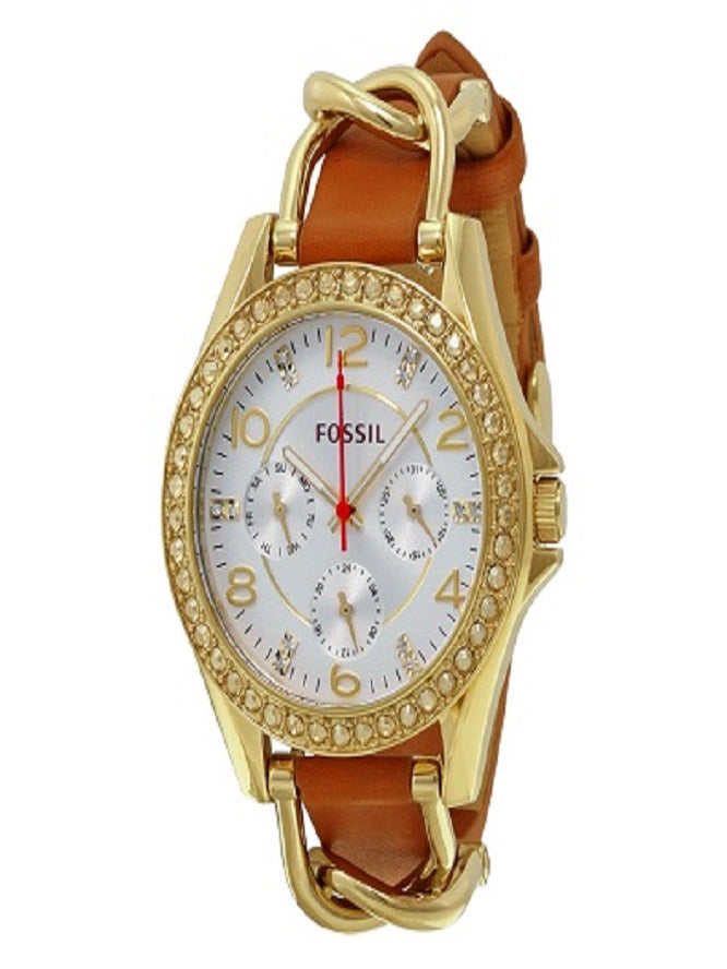 Fossil Riley Multifunction White Dial Orange Leather Strap Watch for Women - ES3723 Watches Fossil   