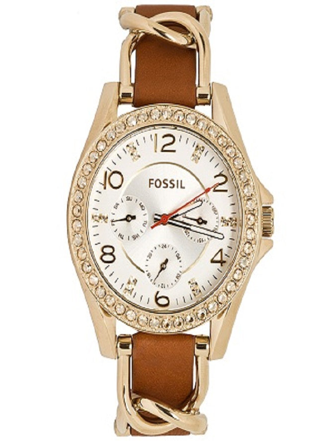 Fossil Riley Multifunction White Dial Orange Leather Strap Watch for Women - ES3723 Watches Fossil   