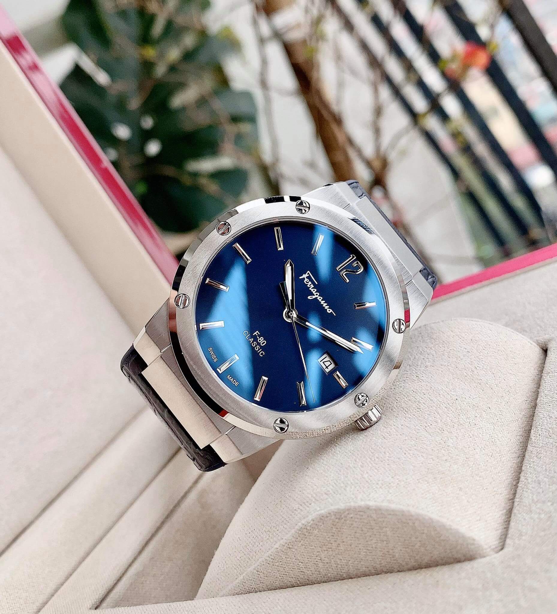 Salvatore Ferragamo F-80 Classic Blue Dial Blue Leather Strap Watch for Men - SFDT00319 Watches Salvatore Ferragamo   